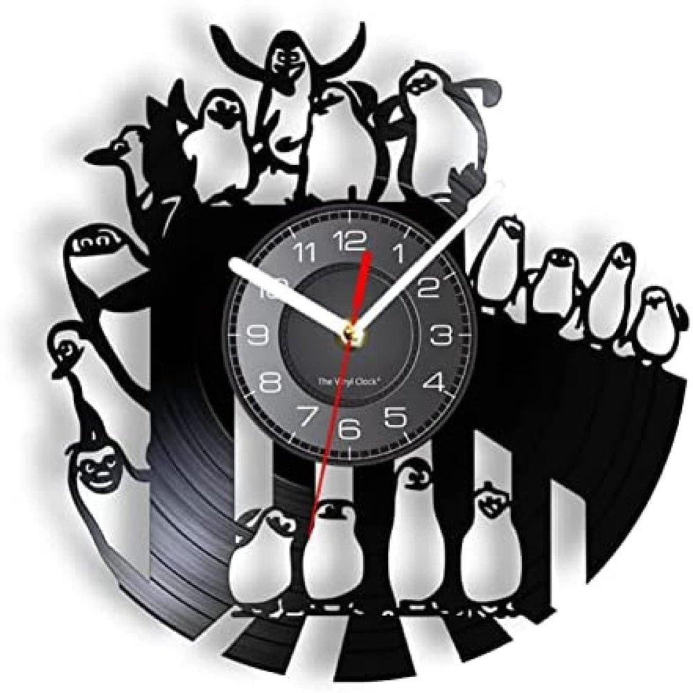 12 Inch Vinyl Record Wall Clock Penguins Quiet Non Ticking Room Wall Clock Animal Decor Rookery Shadow Art Vinyl Record Modern Hanging Clocks