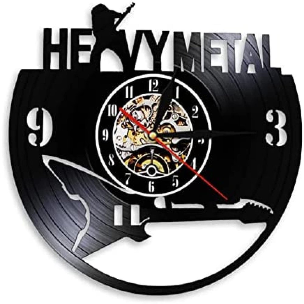 12 Inch Vinyl Wall Clock Heavy Metal Rock N Roll Music Vinyl Clock Guitar Wall Clock Musical Instrument 3D Wall Clock Handmade Pub Wall Decor