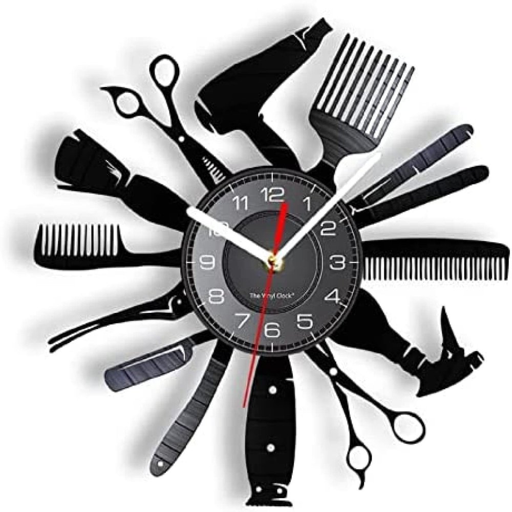 12 Inch Vinyl Wall Clock Hairdressing Tools Wall Clock Hair Salon Hair Salon Decoration Contemporary Wall Clock Gift for Hairdressers
