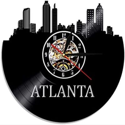 Vinyl Record Wall Clocks 30cm Atlanta Cityscape Art Decorative 3D Wall Clock Modern Design Atlanta Skyline Vinyl Record Clocks Handmade Travel Gift