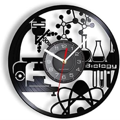 12 Inch Vintage Biology Wall Clock Real Vinyl Record Wall Clock Chemistry Experiment Equipment Wall Clock Hanging Decor for Laboratory