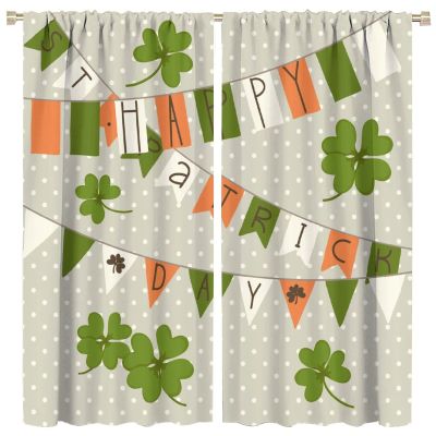 Happy St.Patrick's Day Curtains,Green Shamrock Leaf Irish Good Lucky,Blackout Rod Pocket Window Drapes 2 Panel Set for Living Room Bedroom Kitchen Bathroom Decor W63xL63in