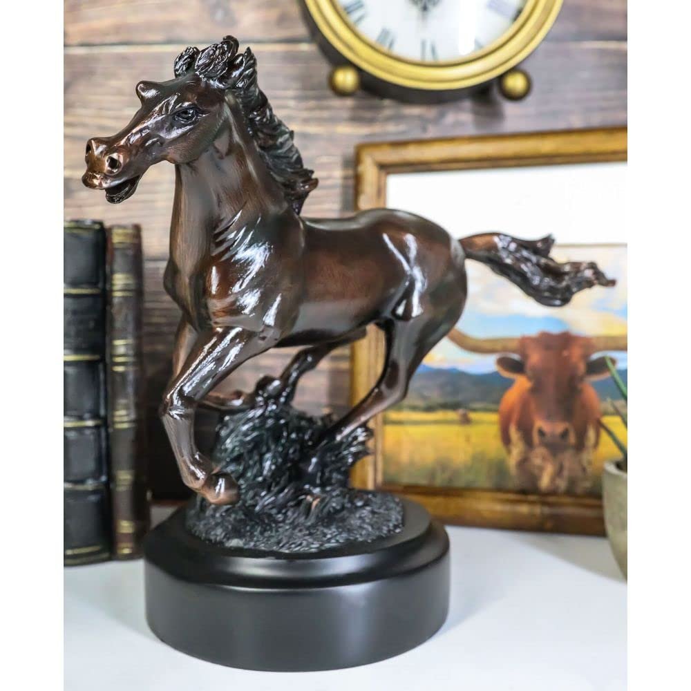1 Pcs Bronze Electroplated Wild West Galloping Horse Statue 10.5" L Equestrian Steed