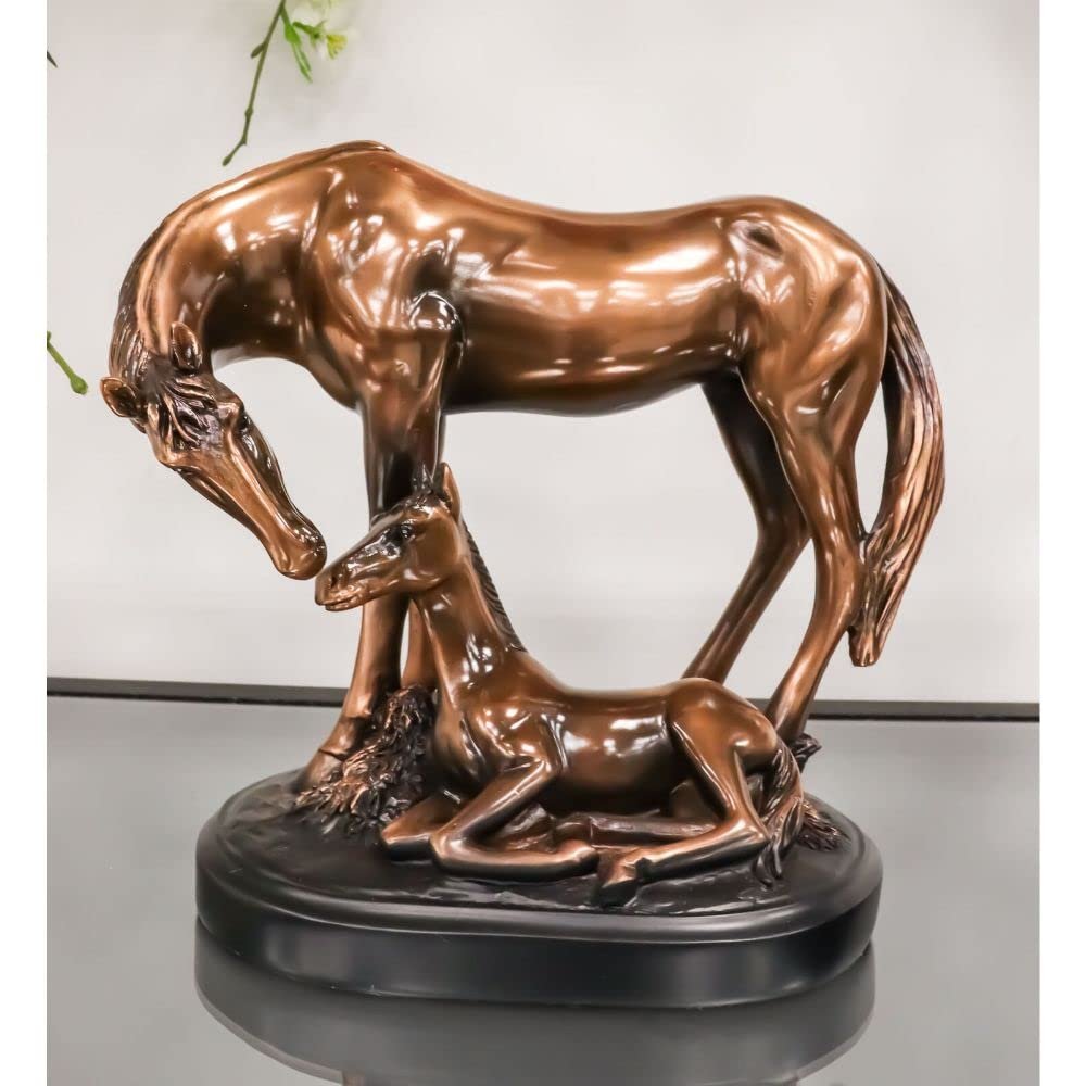 1 Pcs Farm Country Horse Family Mare And Foal Bronze Electroplated Resin Figurine
