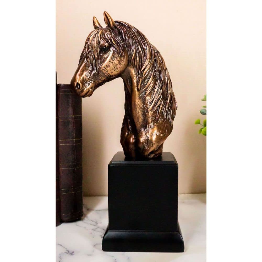 1 Pcs Rustic Western Long Mane Horse Stallion Head Bust 9" H Figurine With Trophy Base