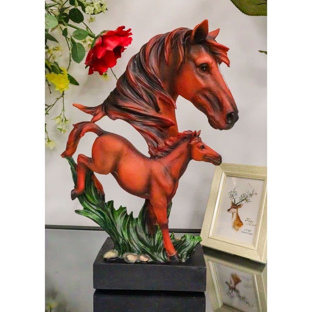1 Pcs Of 15" H Wild And Free Stallion Horse Bust Statue On Museum Pedestal Base