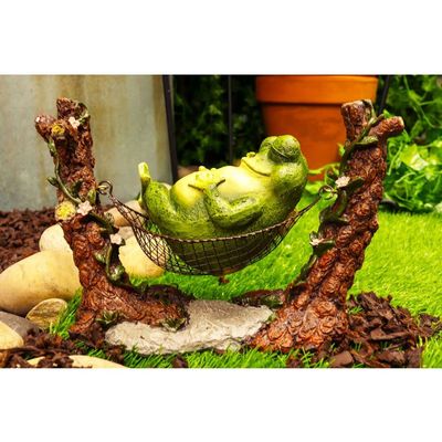 1 Pcs Lazy Day Fat Frog Sleeping On Hammock Statue For Storybook Tale Animal
