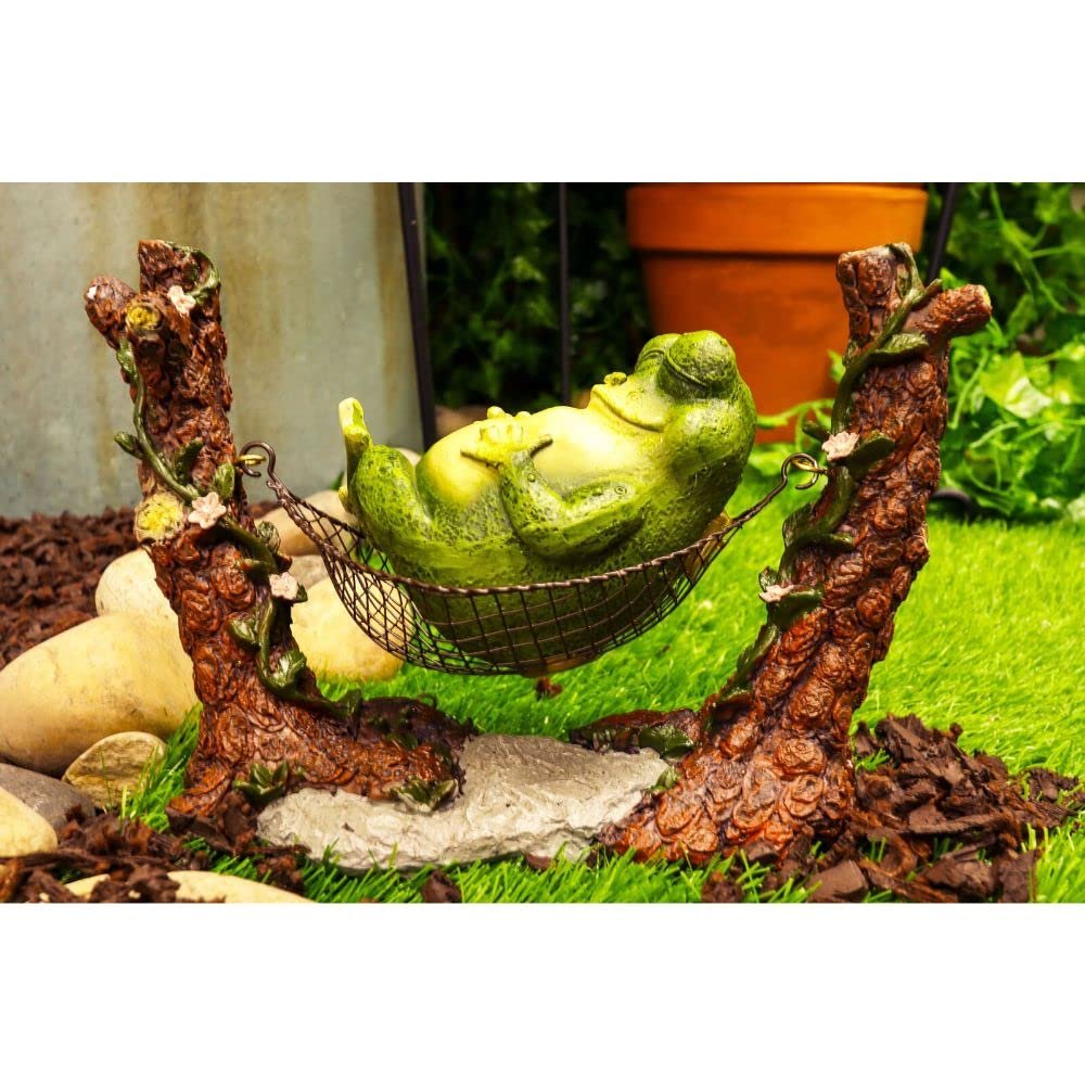 1 Pcs Lazy Day Fat Frog Sleeping On Hammock Statue For Storybook Tale Animal