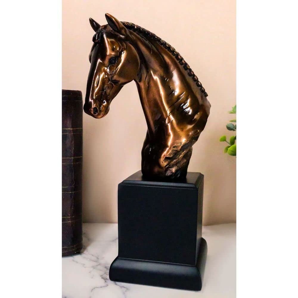 1 Pcs Rustic Western Braided Mane Horse Stallion Head Bust 9" H Figurine With Base