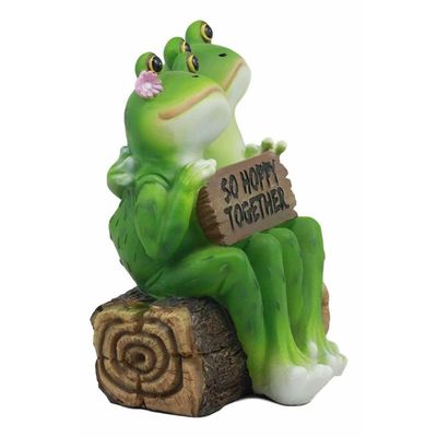 1 Pcs Romantic Frog Couple Sitting On Wooden Log Statue So Hoppy Together