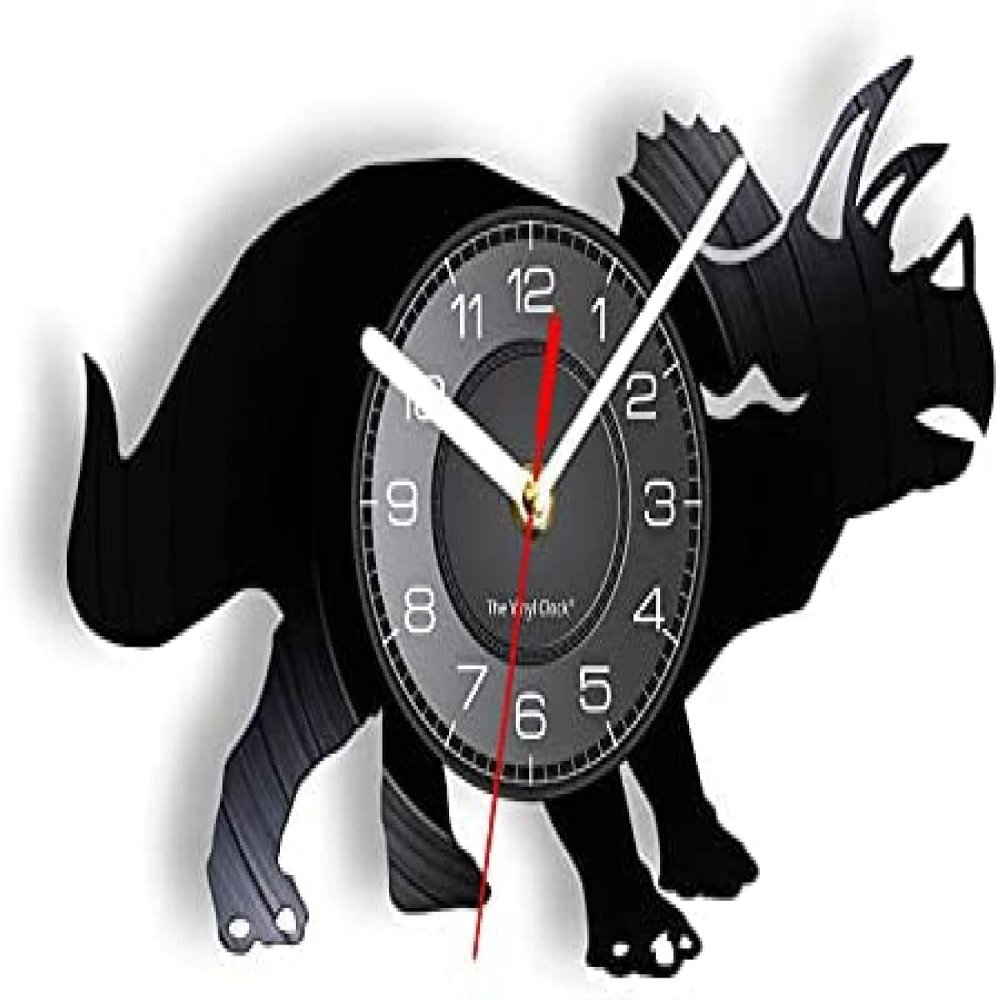 12 Inch Round Rhino Silhouette Wall Clock Laser Cut Vinyl Record Wall Clock Large Animal Home Wall Decor Rhino Vinyl Disc Craft Clock
