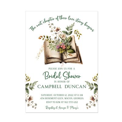 Vintage Look Book Themed Bridal Shower Invitations, The Next Chapter of their Love Story begins