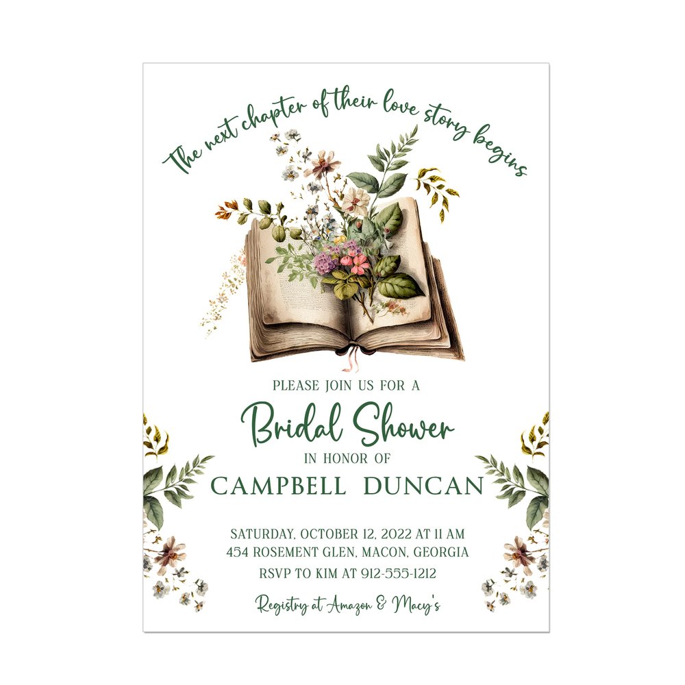 Vintage Look Book Themed Bridal Shower Invitations, The Next Chapter of their Love Story begins