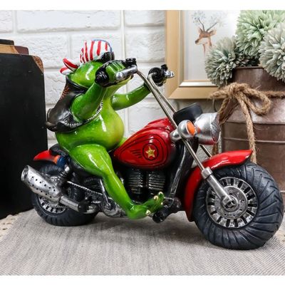 1 Pcs 10" L Born To Ride Patriotic USA Biker Frog Riding Red Chopper Motorcycle Statue