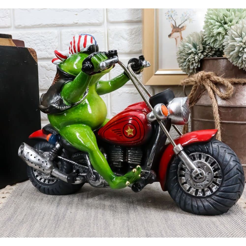 1 Pcs 10" L Born To Ride Patriotic USA Biker Frog Riding Red Chopper Motorcycle Statue