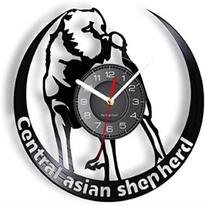 12 Inch Vintage Central Asian Shepherd Dog Wall Clock Decorative Wall Clock Dog Pet Animal Vinyl Disc Crafts for Dog Owners