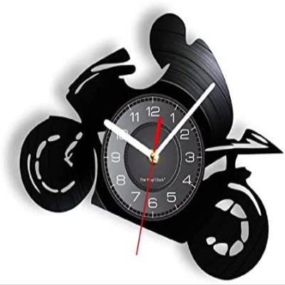 12 Inch Vintage Wall Clock Motorcycle Silhouette Wall Clock Vinyl Repurposed Vinyl Record Car Biker Vintage Design Wall Clock Artwork