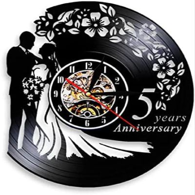 12 inch Vinyl Wall Clock Anniversary 5 Years Handmade Wall Art Decor Clock Vinyl Record 3D Wall Clock Art Wall Clock Wedding Gift