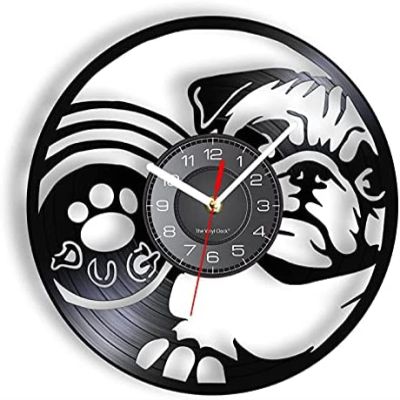 12 Inch Wall Clock Vinyl Decorative Wall Clock Pug Dog with Paws Vinyl Record Wall Clock Pekingese Home Decor Silent Quartz Clock for Bedroom Doggy Puppy Ownership