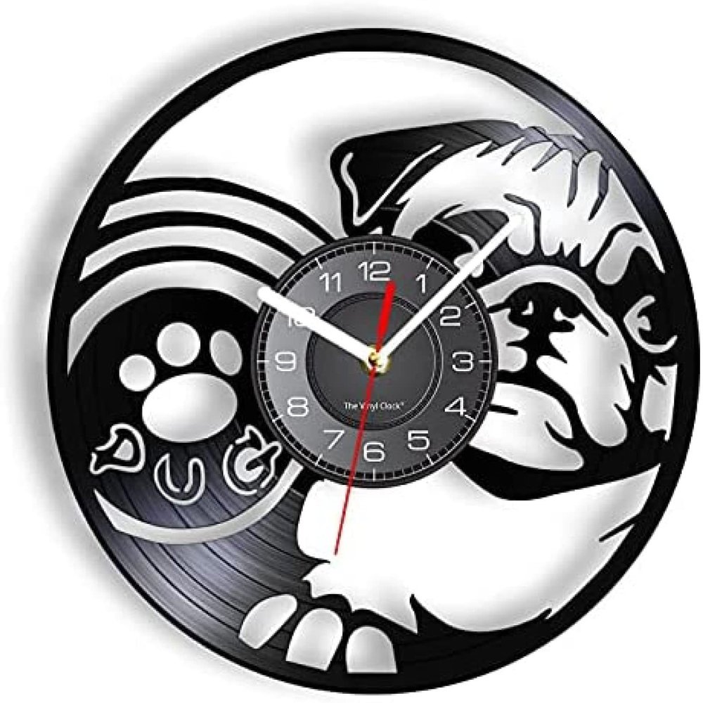 12 Inch Wall Clock Vinyl Decorative Wall Clock Pug Dog with Paws Vinyl Record Wall Clock Pekingese Home Decor Silent Quartz Clock for Bedroom Doggy Puppy Ownership