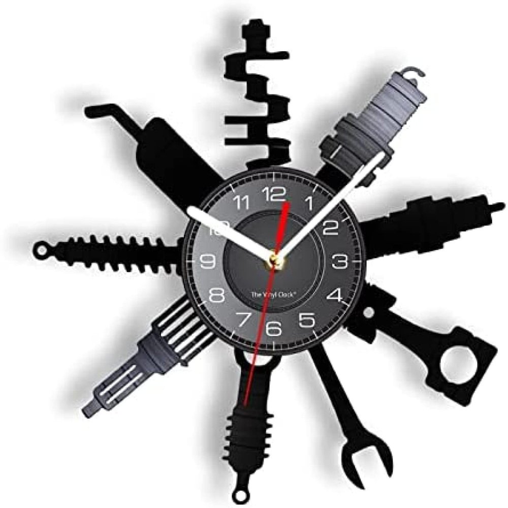 12 Inch Wall Clock Silent Non Ticking Auto Repair Shop Wall Sign Decorative Modern Wall Clock Auto Mechanic Service Shop Vinyl Record Clock Garage Home Improvement Gift