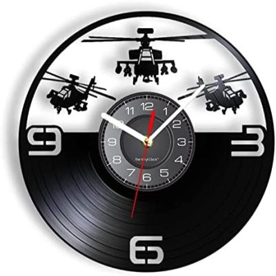 12 Inch Wall Clock Round Helicopter Wall Clock Man Cave Airplane Room Decor Helicopter Aviation Carved Album Vinyl Record Clock Silent Wall Clock Pilot Gift