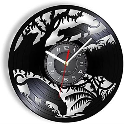 12 Inch Round Panther Vinyl CD Wall Clock Jungle Animals Home Decor Clock Wildlife Repurposed Album Vinyl Record Wall Clock
