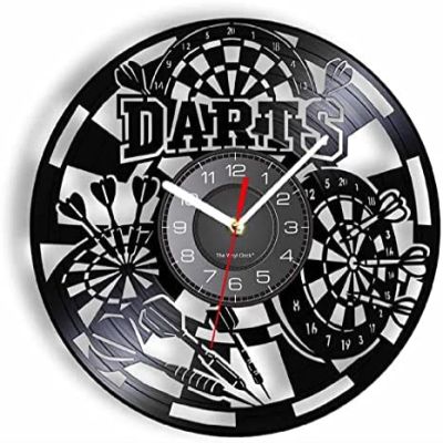 12" Vintage Wall Clock Dart Game Pub Vinyl Retro Record Wall Clock Man Cave Game Room Decor Retro Clock Dart Board Bar Nightclub Disk Crafts