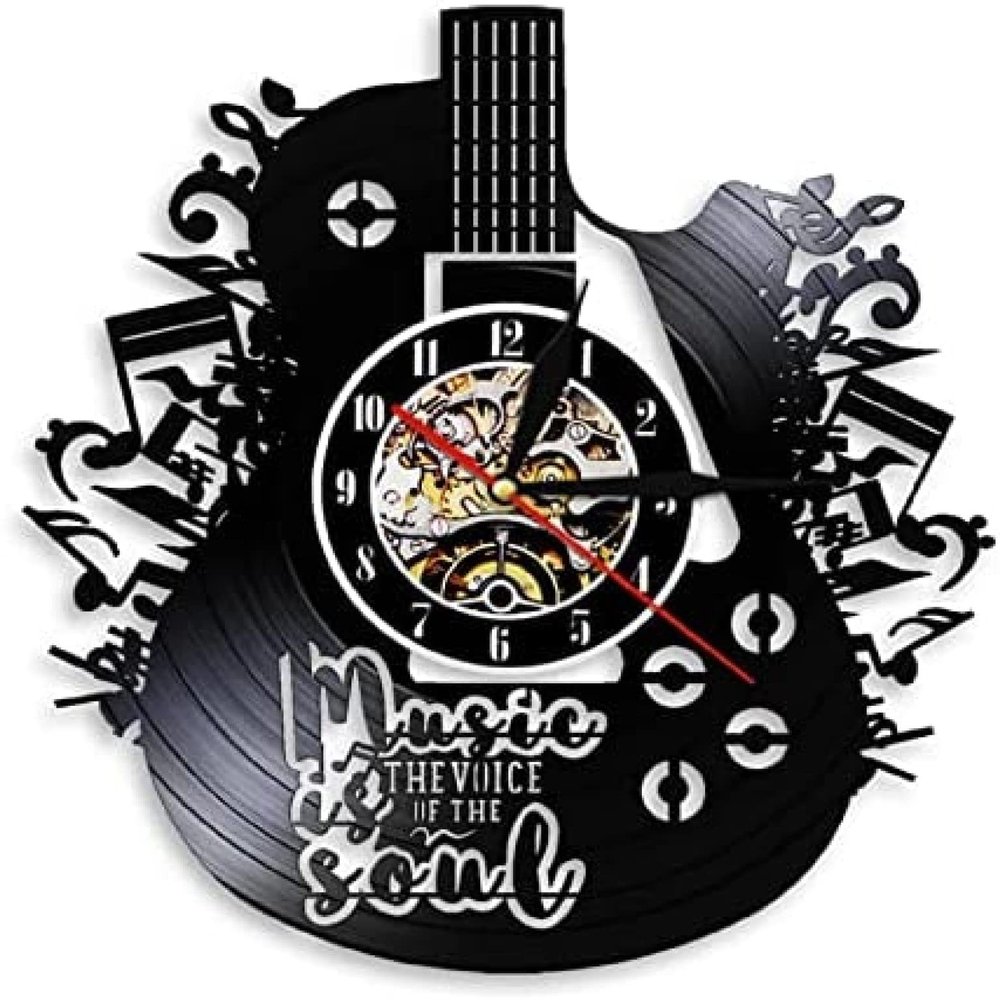 12 Inch Vinyl Wall Clock Music is Soul Vinyl Record Wall Clock Guitar Art Decorative Clock 3D Wall Clocks Musical Instrument Wall Decor for Room