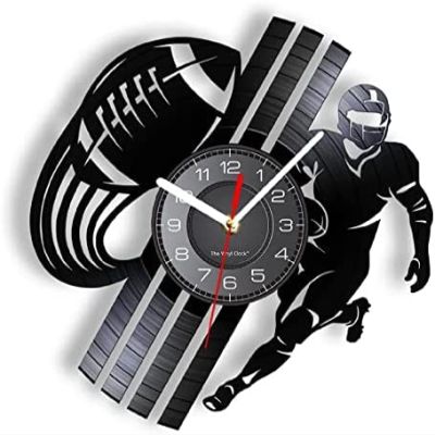 12" Vintage Wall Clock American Football Real Vinyl Record Wall Clock Rugby Sports Re-purposed Record Timepieces Gifts for Players & Gridiron