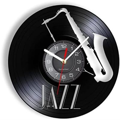 12 Inch Wall Clock Round Jazz Musical Instrument Vinyl Record Wall Clock Music Art Saxophone Carved Album Vinyl Record Clock Music Room Decor