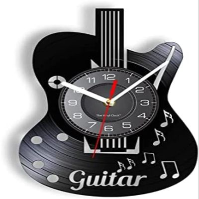12 Inch Wall Clock Vinyl Decorative Wall Clock Guitar Music Notes Vinyl Record Wall Clock for Rock Band Music Studio Album Art Guitarist Home Decor Wall Clock