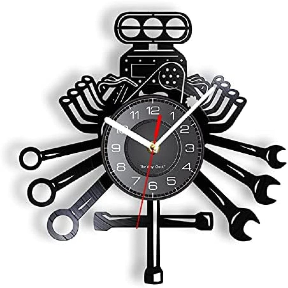 12 Inch Wall Vinyl Decorative Wall Clocks Garage Tools Vinyl CD Wall Clock Carpentry Tools Wall Art Garage Man Cave Decor Mechanic Tools Vinyl Record