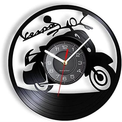 12 Inch Wall Clock Silent Non Ticking Retro Motorcycle Scooter Vinyl Record Wall Clock Biker Mechanic Home Decor Clocks Silent Quartz Clock Motorcycle Wall Art