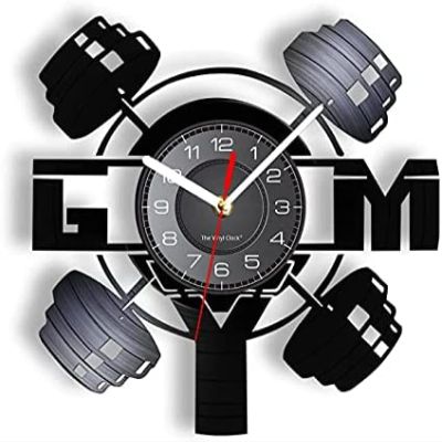 12" Vinyl Record Wall Clock Gym Weightlifting Vinyl LP Record Wall Clock Fitness Center Bodybuilding Art Decor Workout Vintage Vinyl Record Ha