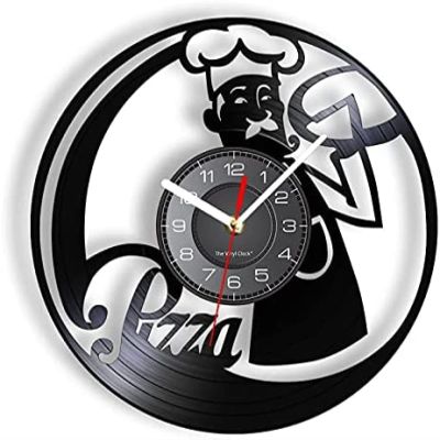 12 Inch Round Wall Clock Pizza Maker Italian Chef Silent Move Wall Chef Kitchen Restaurant Decor Pizzeria Vinyl Record Wall Clock Pizzaman Chef Gift