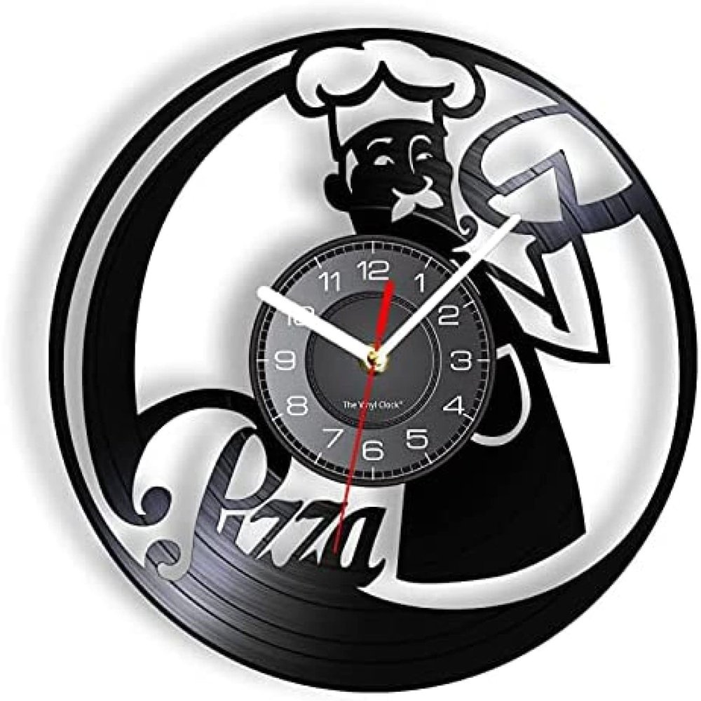 12 Inch Round Wall Clock Pizza Maker Italian Chef Silent Move Wall Chef Kitchen Restaurant Decor Pizzeria Vinyl Record Wall Clock Pizzaman Chef Gift