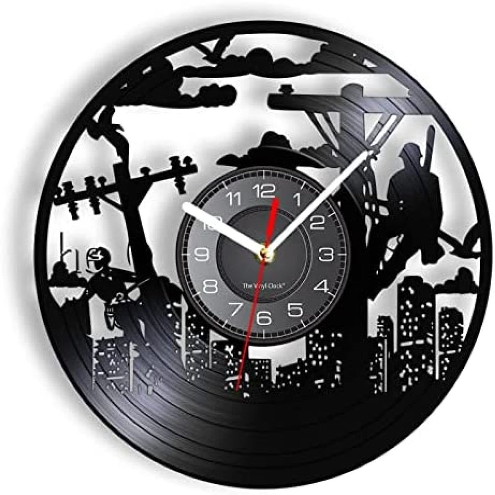 12 Inch Wall Clock Silent Non Ticking Electric Lineman Worker Wall Clock Home Decor Real Vinyl Record Clock Retro Craftsmanship