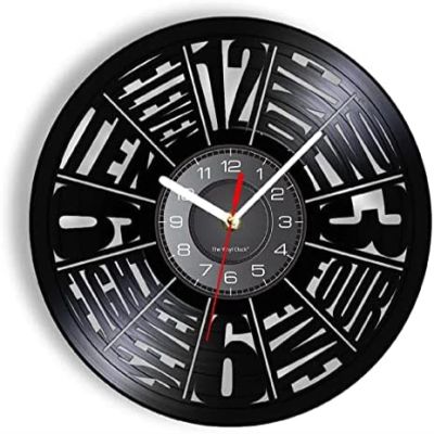 12 Inch Vintage Wall Clock Arabic Numerals English Numbers Vintage Vinyl Wall Clock Mathematical Modern Laser Cut Wall Clock Silent Home Interior Decor