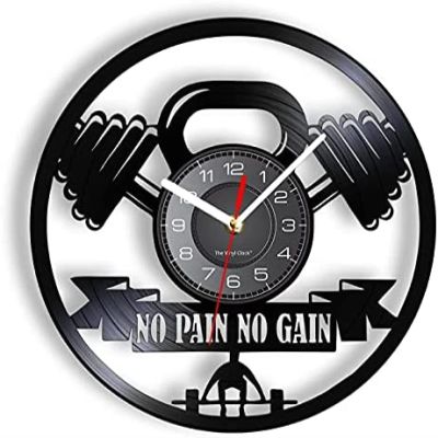 12 inch Vinyl Record Wall Clock Barbell Weight Lifting Silent Wall Clock Home Gym Motivational Sign Retro Vinyl Record Clock for Fitness Center