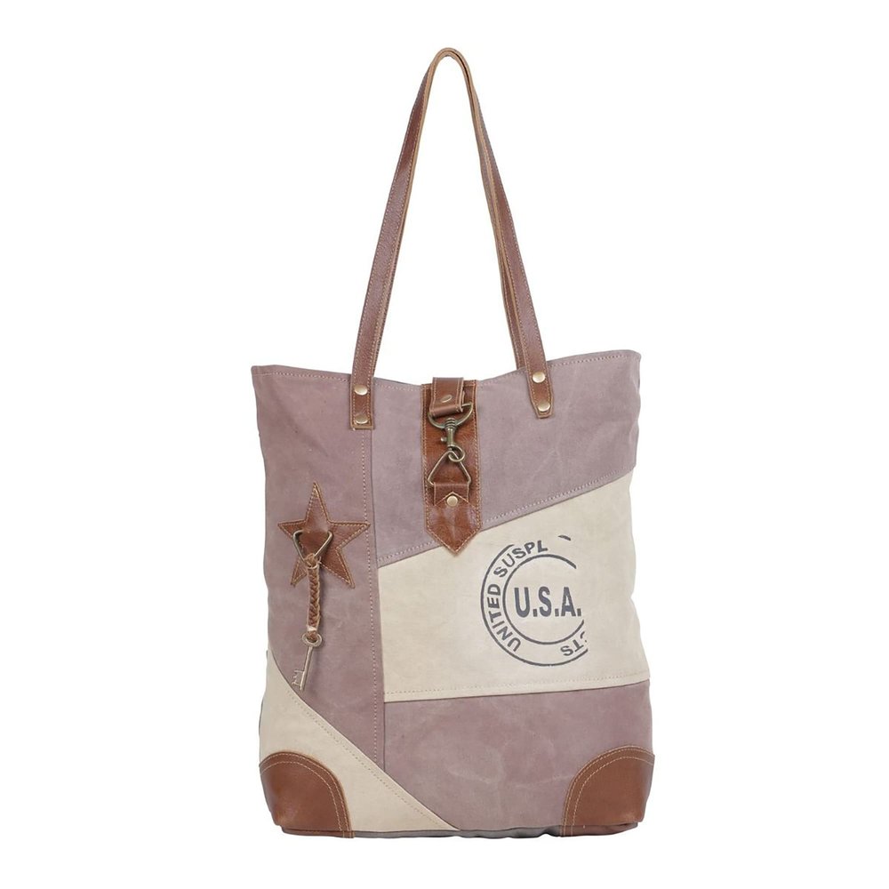 Myra Bag Western Canvas Tote Bag for Women - Cotton Leather Bag Undulate