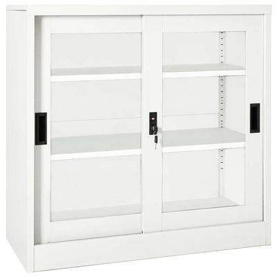 GOLINPEILO Metal Storage Cabinet with 2 Adjustable Shelves, White Steel Office Cabinet Metal Sliding Door Cabinet for Home,Office Garage,Warehouse 35.4"x15.7"x35.4"(Style N)