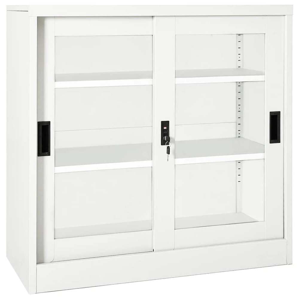 GOLINPEILO Metal Storage Cabinet with 2 Adjustable Shelves, White Steel Office Cabinet Metal Sliding Door Cabinet for Home,Office Garage,Warehouse 35.4"x15.7"x35.4"(Style N)