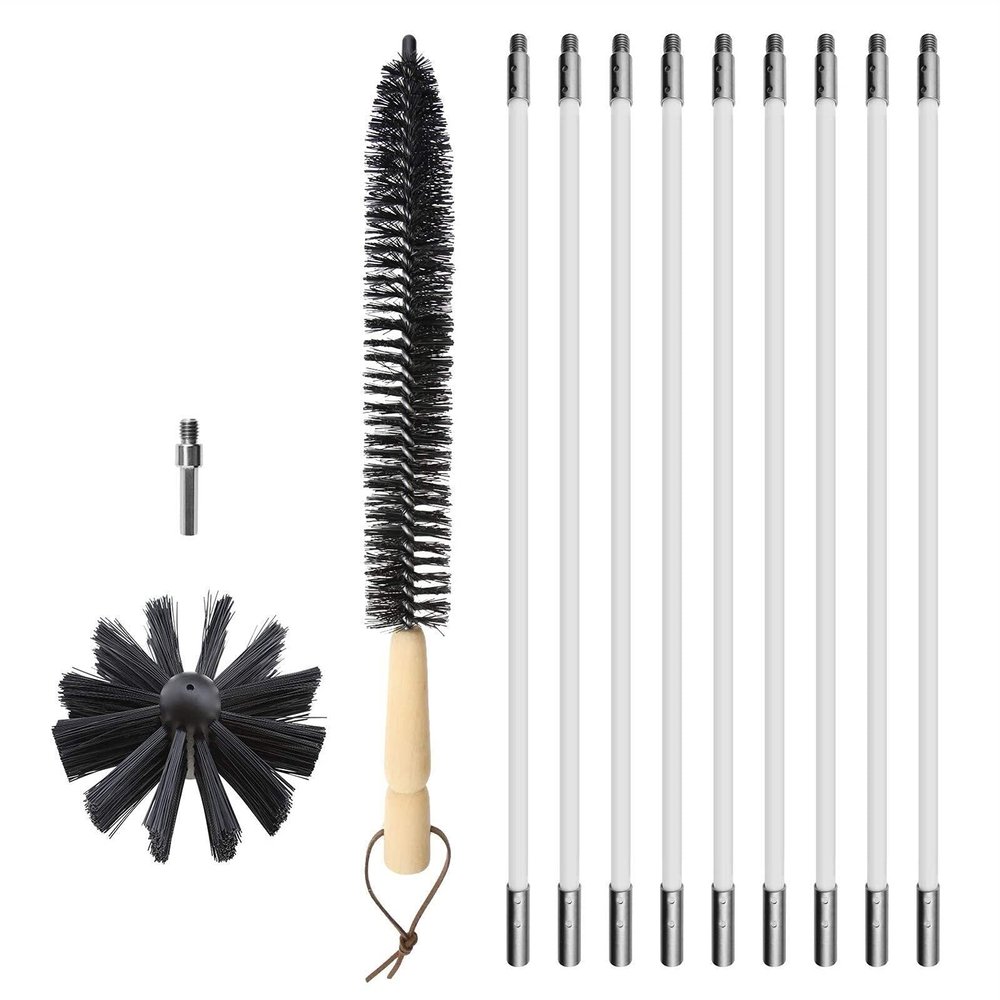 chimney sweep kit 16 Inch Chimney Sweep Kit, 9/18 Flexible Nylon Rods + 1/2 Synthetic Brush Heads + 1 Drill Connector, Chimney Brush Fireplace Cleaning Tools Kit For Duct Vent Cleaning Fireplace Flue