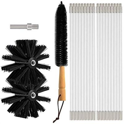 chimney sweep kit 16 Inch Chimney Sweep Kit, 9/18 Flexible Nylon Rods + 1/2 Synthetic Brush Heads + 1 Drill Connector, Chimney Brush Fireplace Cleaning Tools Kit For Duct Vent Cleaning Fireplace Flue