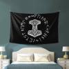 Vikings Mjolnir and Rune Wheel Norse Mythology Symbol Home Decoration Tapestries Placed In The Living Room Bedroom Keep Full Load view 3