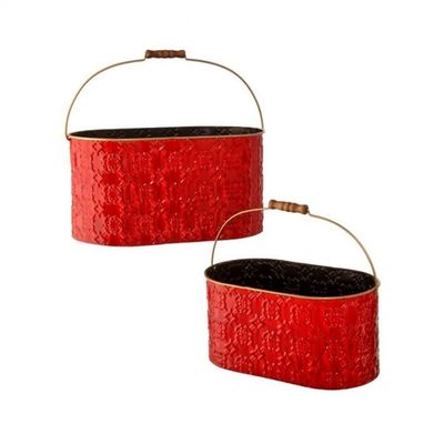 Regency International 12-14" Metal Oval Container with Handle Set of 2