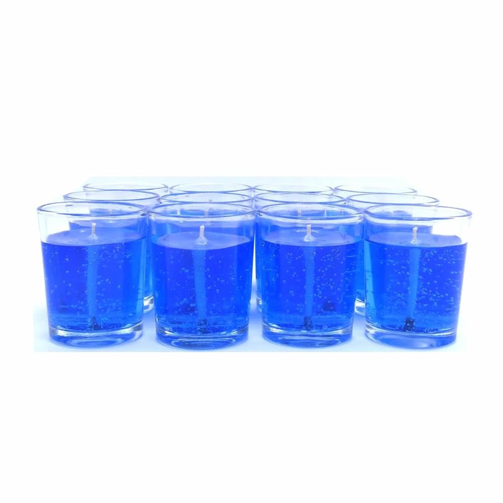 12 Blue Color Unscented Mineral Oil Based Candle Votives up to 25 Hour Each Home, Special Events and Gifts by The Gel Candle Company