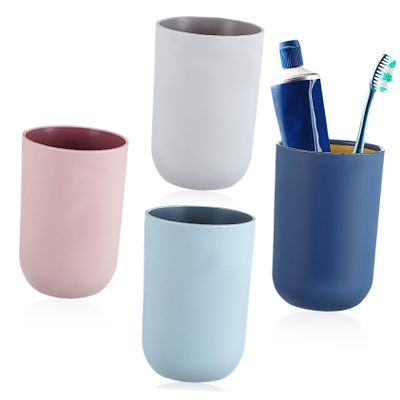 Cabilock 4pcs Simple Style Toothbrush Tumblers Multi-Purpose Bathroom Mugs for Mouthwash and Drinking Sturdy Cups for Daily Use Assorted