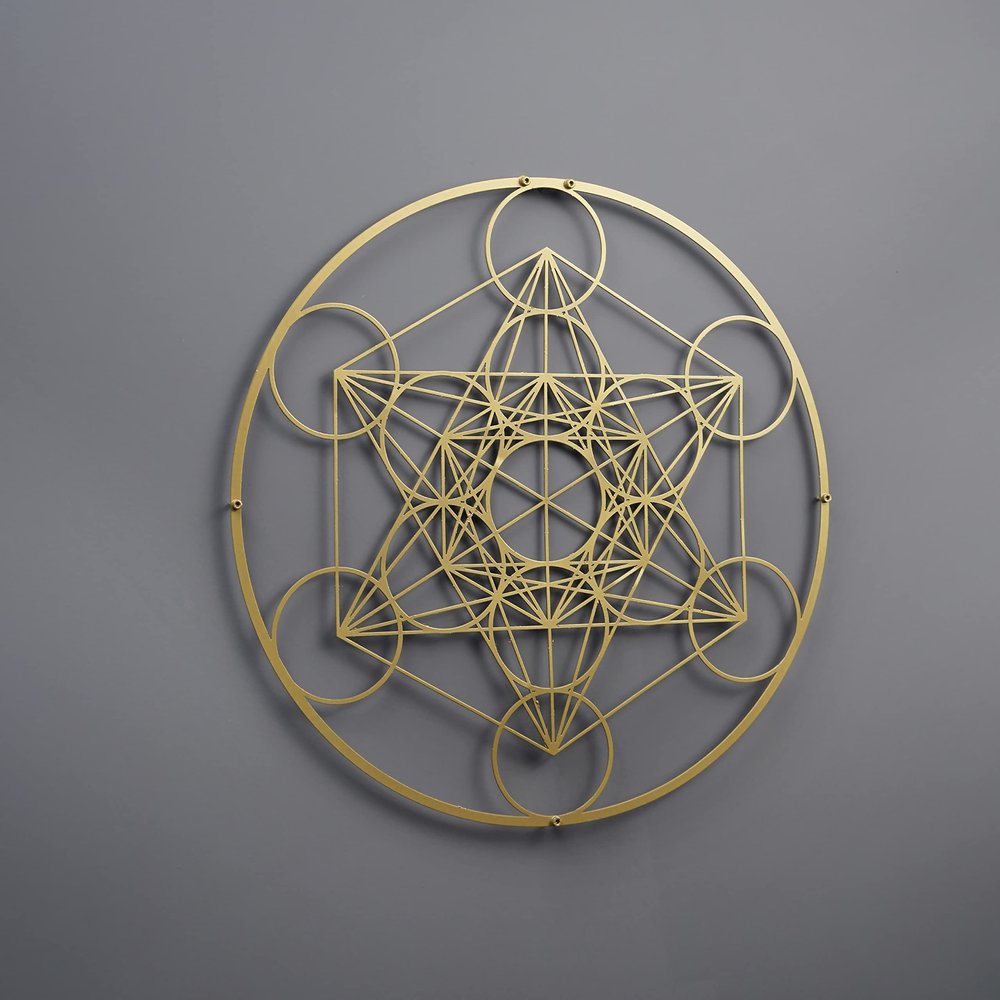 Colorfull Worlds Metatron Cube Metal Wall Art, Sacred Geometry Wall Decor, Modern Home and Office Wall Decor Gift for New Year, Christmas or Housewarming (12" x 12" | Gold)